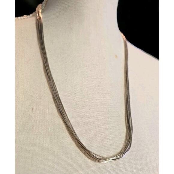 Liquid Silver Necklace 925 10 Strands 22" Marked Raising Sun Sterling Vintage - Picture 3 of 8